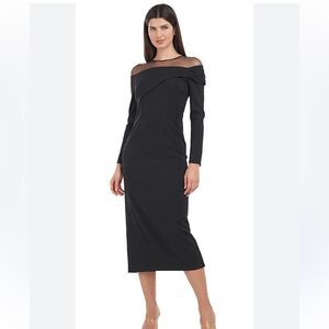 JS Collection Brinley Black Crepe Pleated Midi Cocktail Dress | 4
